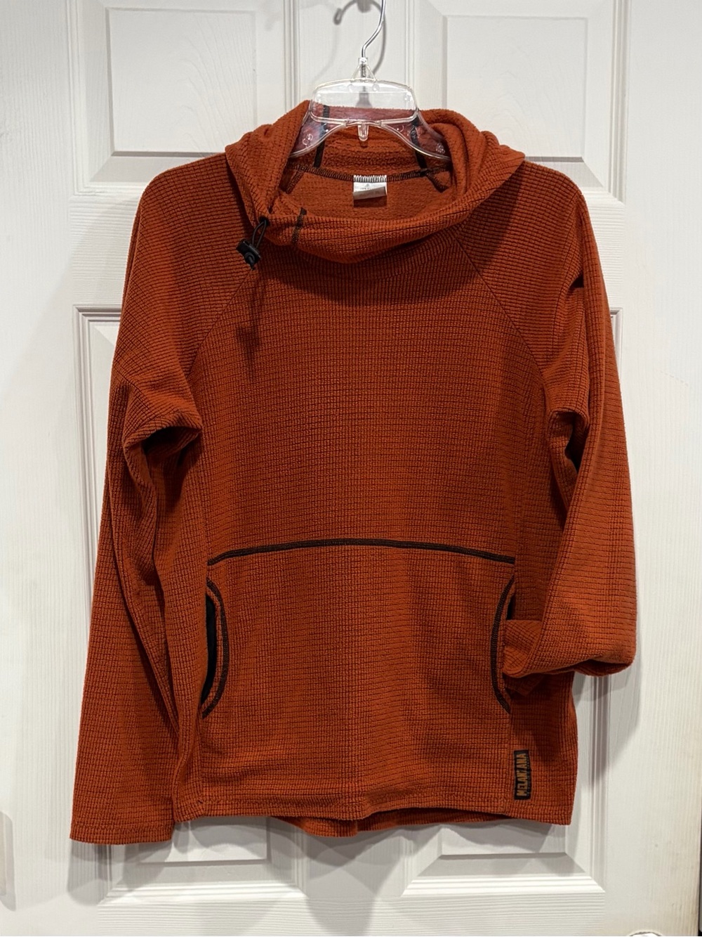 Melanzana Men's Medium Micro Grid Hoodie Red Orange Jacket GUC Microgrid Sweater